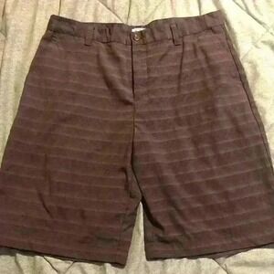 Adidas Mens Golf Shorts Brown Burgundy Striped‎ Flat Front Size 36 Activewear